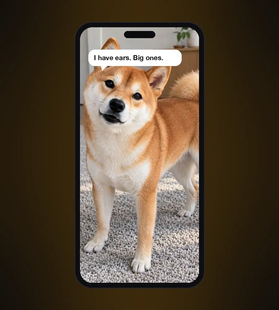 The talking shiba video on a phone screen