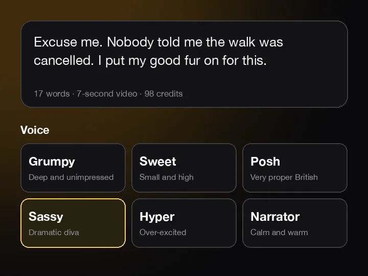 A typed line with the Sassy voice picked