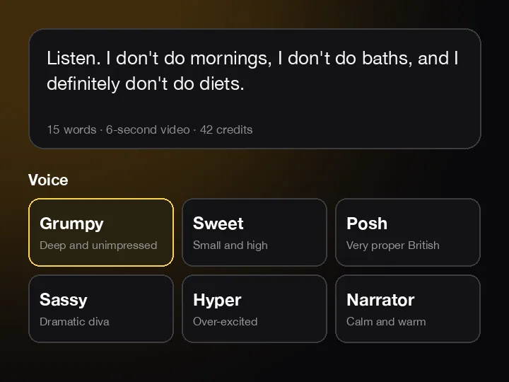 A typed line and the voice styles